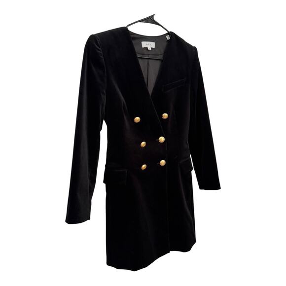 A.L.C Chelsea Velvet Jacket Mini Dress V neck in black with gold buttons size 6 - Picture 13 of 15